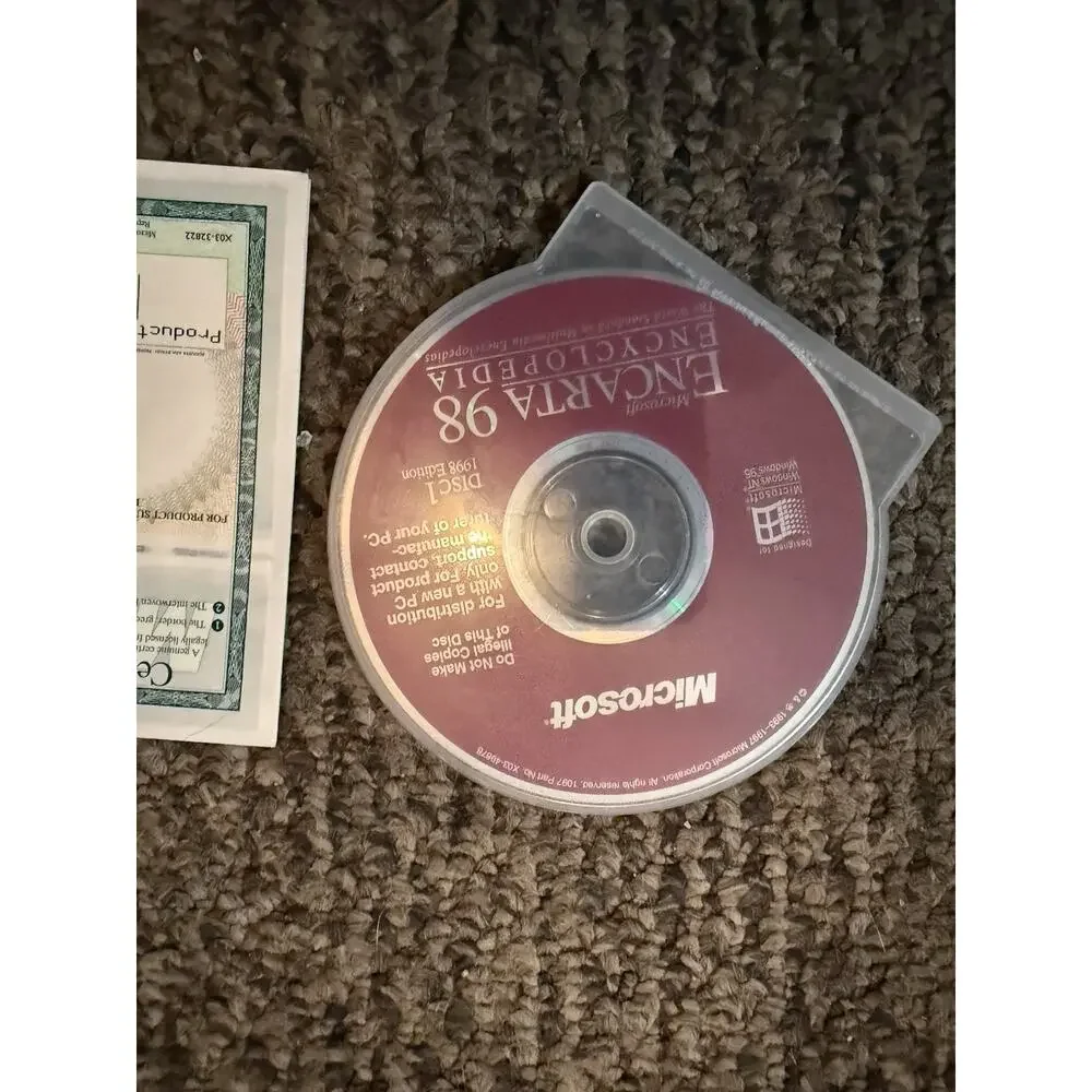 Microsoft Encarta 98 Encyclopedia CD-ROM w/ COA 1998 Windows 95 98 PC Disc